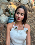 White & Blue Pom Huni Kuin Feather Earrings