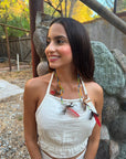 Red & Gold Double Pom Huni Kuin Feather Earring