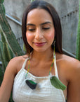 Green Solo Feather Huni Kuin Earrings