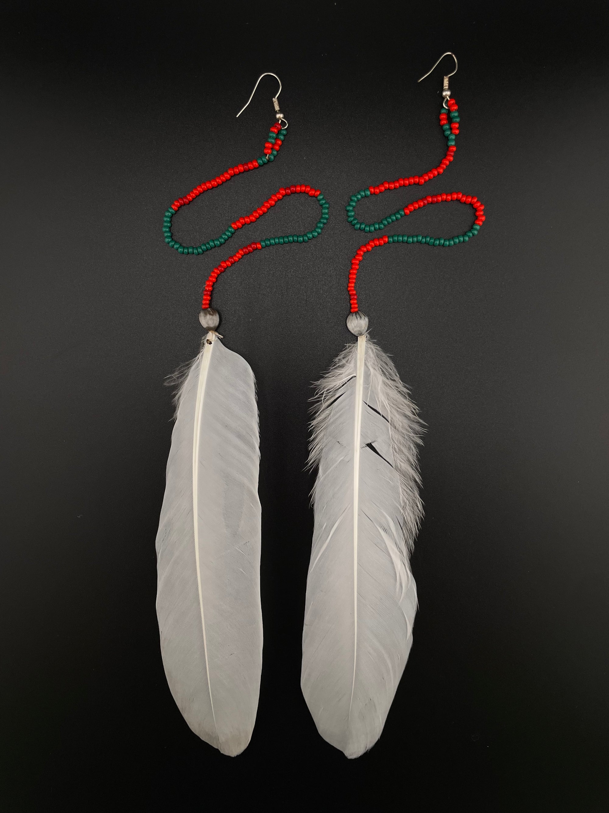 White Solo Feather Huni Kuin Earrings